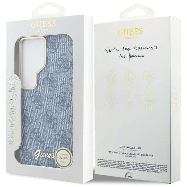 GUESS futerał do SAMSUNG S26 Ultra GUHMS26L5P4FWMSB (4G Script MagSafe) niebieski
