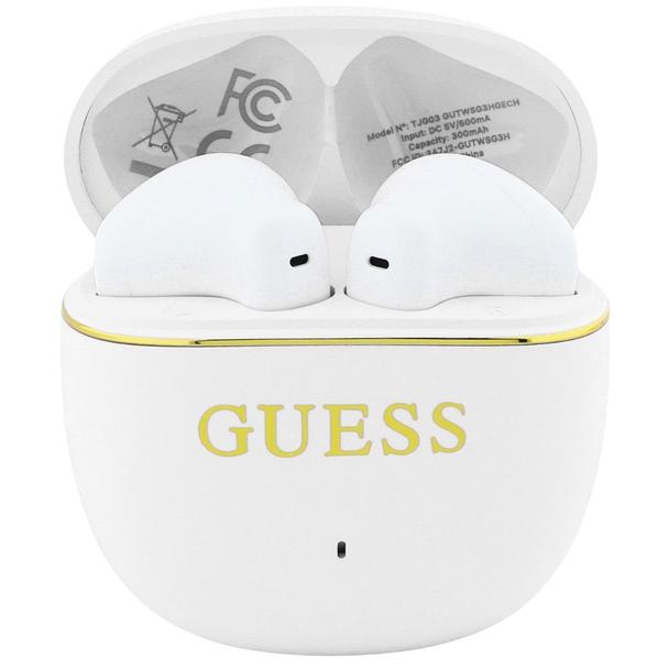 Słuchawki bezprzewodowe douszne TWS Guess Glossy Gold Line Classic białe