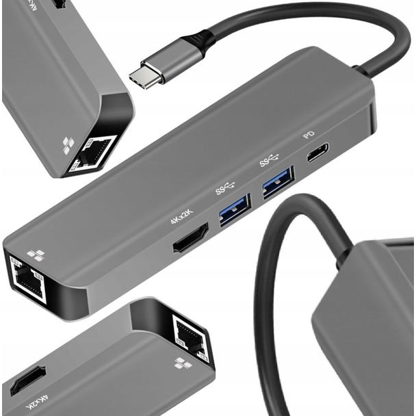 Adapter HUB 5w1 USB C ART OEM-C15-1 srebrny