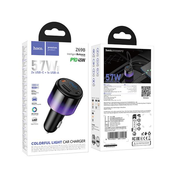 Ładowarka samochodowa Hoco USB A + 2x USB C QC3.0 PD 57W Z69B czarna