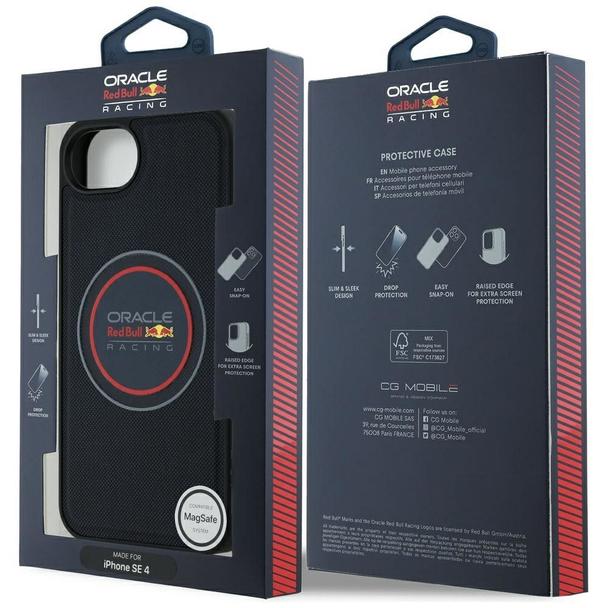 RED BULL futerał do IPHONE 16e (SE 4 2025) kompatybilny z MagSafe RBHMPSE424PUMEVR (Meshed PU Logo and Red Ring) granatowy