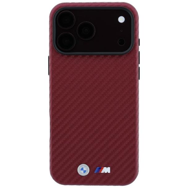BMW futerał do IPHONE 18 Pro/17 Pro kompatybilny z MagSafe (Carbon Metal Logo) burgundowy