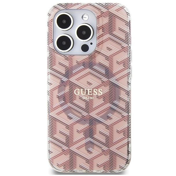 GUESS futerał do IPHONE 15 Pro kompatybilny z MagSafe GUHMP15LHGCUSTGP (IML GCUBE) różowy