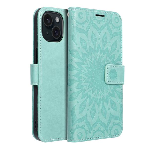 Etui z klapką na iPhone 15 Mezzo Book mandala zielone