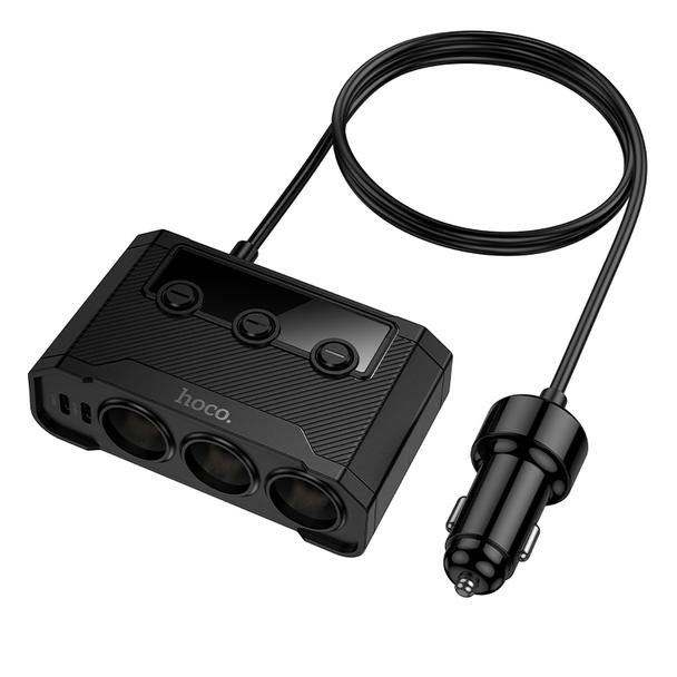 Ładowarka samochodowa Hoco z rozdzielaczem 2xUSB A + 2xUSB C + 3 port zapalniczki QC3.0 PD 240W Z64 czarna