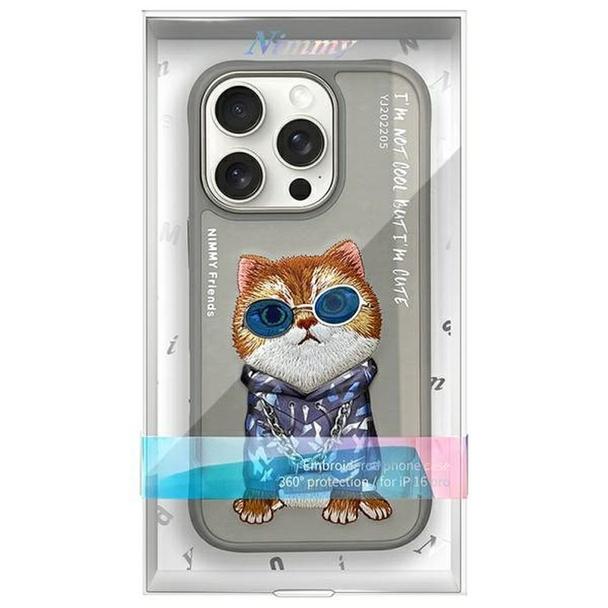 NIMMY futerał GLASSES COOL CAT do IPHONE 16 Pro szary