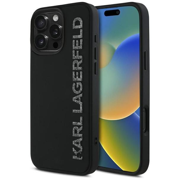 KARL LAGERFELD futerał do IPHONE 16 Pro Max KLHCP16XRBKGVCK (3D Rubber Elongated Glitter) czarny