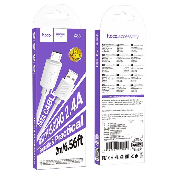 Kabel USB A do Micro USB Hoco 2,4A 2 m X88 biały