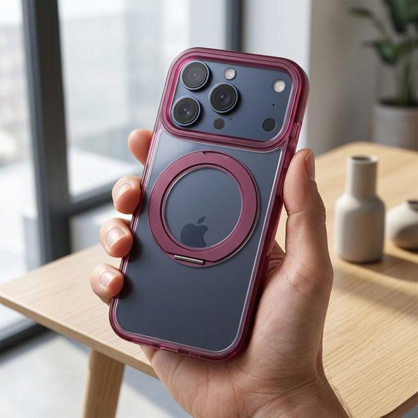 Etui na iPhone 18 Pro / 17 Pro Frame Circle Stand zgodne z MagSafe burgundowy