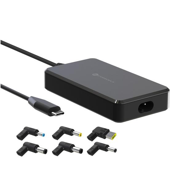 Uniwersalny zasilacz do laptopa 90W Forcell F-Energy USB C + 6 końcówek E856 czarny
