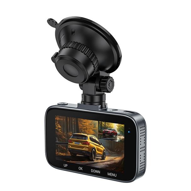 Kamera samochodowa Hoco z wyświetlaczem 3" 1080P/30fps + kamera tylna 720P/25fps DV6  stalowo szara
