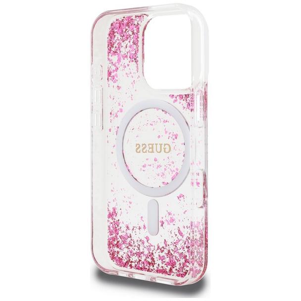 GUESS futerał do IPHONE 16 Pro kompatybilny z MagSafe GUHMP16LRGRGEP (Resin Bottom Glitter) różowy