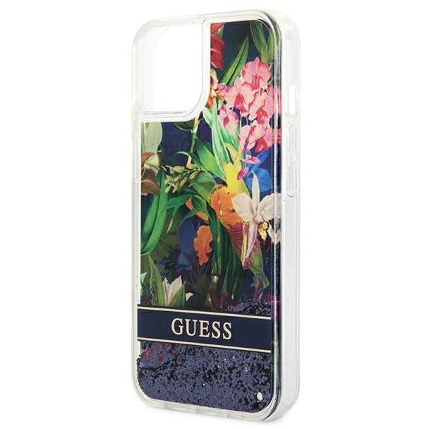 GUESS futerał do IPHONE 13 / 14 / 15 GUHCP14SLFLSB (Flower Liquid Glitter) niebieski