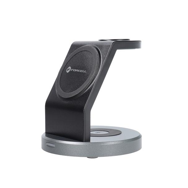 FORCELL ładowarka indukcyjna Qi 3w1 15W Solid Mag Charger kompatybilny z MagSafe czarna