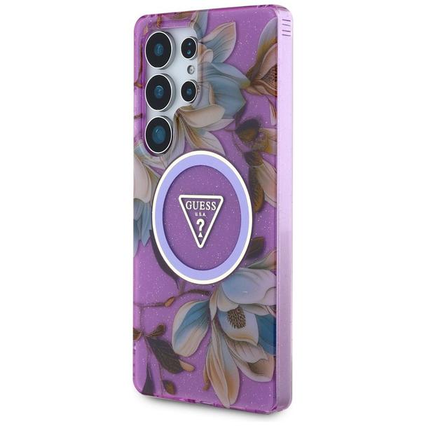 GUESS futerał do SAMSUNG S25 Ultra GUHMS25LHFLPEDU (Magnetic IML Metal Glitter Flowers Triangle) fioletowy