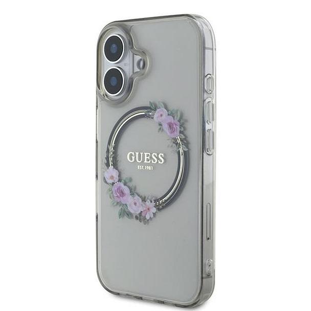 GUESS futerał do IPHONE 16 kompatybilny z MagSafe GUHMP16SHFWFCK (IML Flowers Wreath) czarny