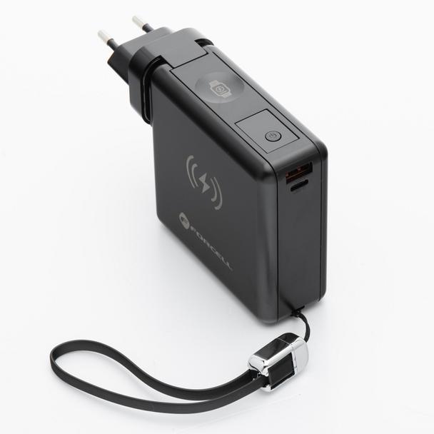 Wielofunkcyjna ładowarka Forcell F-Energy 6w1 USB A + USB C PD 45W + power bank 15000 mAh + ładowanie bezprzewodowe 15W czarna
