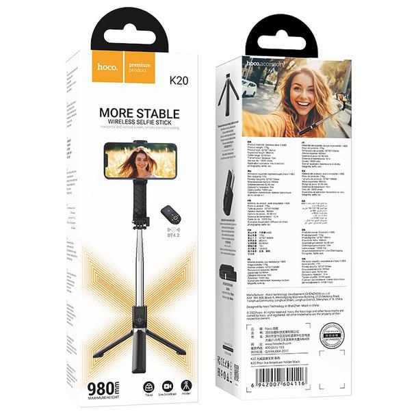 Selfie stick Hoco tripod z pilotem bezprzewodowym K20 czarny