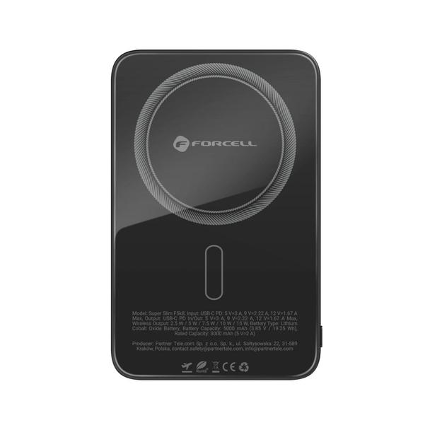 Powerbank zgodny z MagSafe Forcell F-Energy SuperSlim F5K8 QC4.0 PD3.0 15W 5000 mAh czarny 0INT