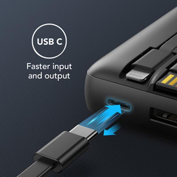 Powerbank Veger C20 (W2047 / W2059) 20000 mAh z wbudowanymi kablami Micro USB / Typ C / Lightning czarny