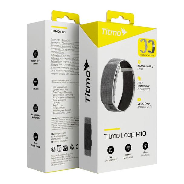 Inteligentny smart band z IP68, EKG, HR, HRV, BP, SPO2, Sleep & Strees monitor TITMO Loop I-110 srebrny 0INT