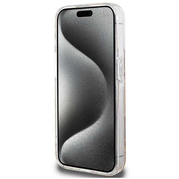 GUESS futerał do IPHONE 15 Pro kompatybilny z MagSafe GUHMP15LHGCUSTGW (IML GCUBE) brązowy