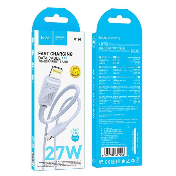 Kabel USB C do Lightning Hoco PD 27W 1 m X114 niebieski
