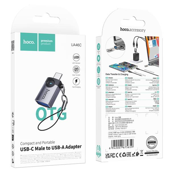 Adapter OTG USB C do USB A Hoco 3A UA46C grafitowy