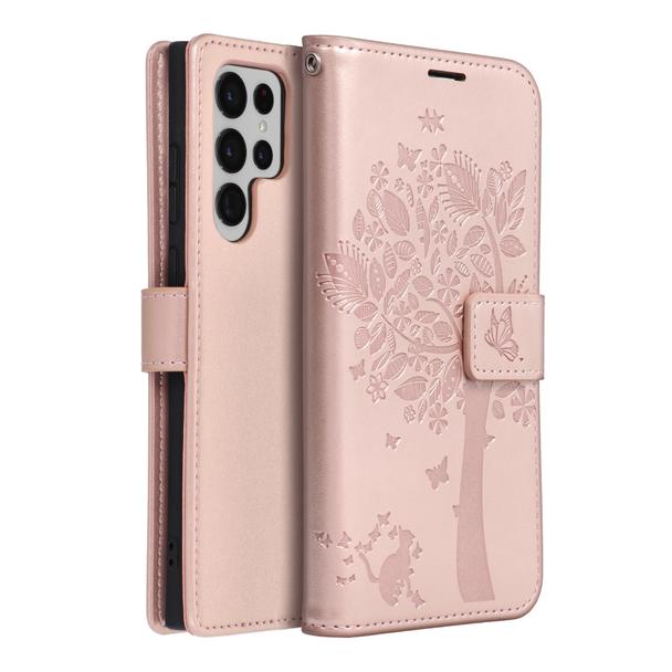 Etui z klapką na Samsung S22 ULTRA Mezzo Book drzewo złoto-różowe