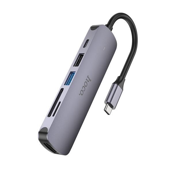 Adapter HUB 6w1 (HDTV+USB 3.0+USB 2.0+SD+TF+PD) USB-C Hoco HB28 czarny