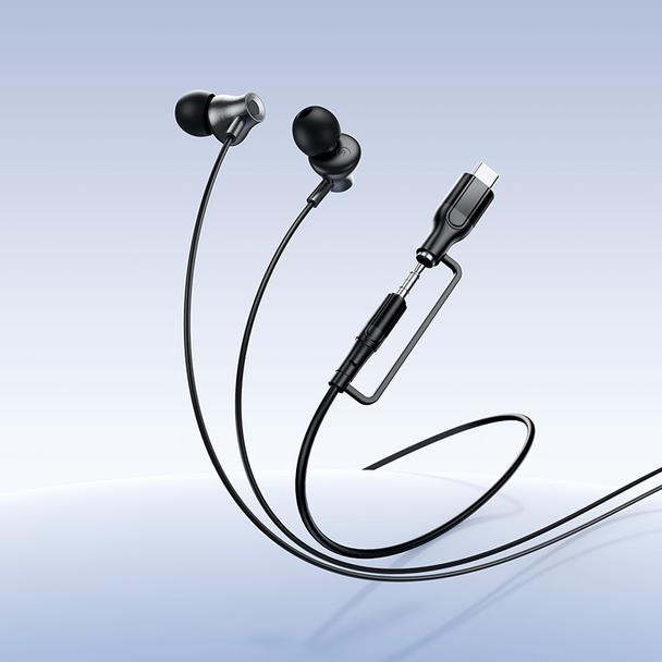 Słuchawki przewodowe douszne z mikrofonem Jack 3,5 mm/USB C Hoco M119A czarne