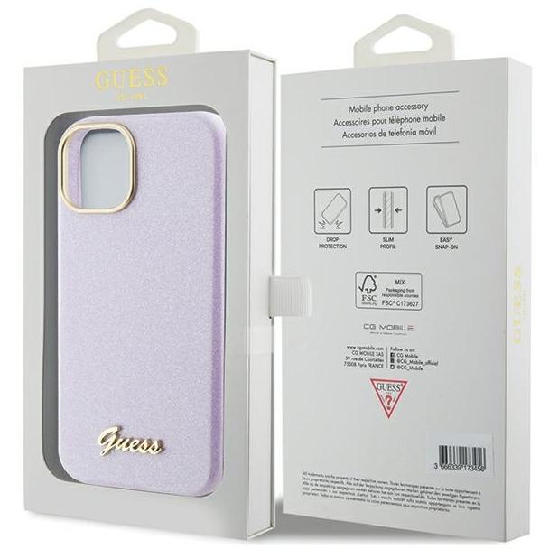 GUESS futerał do IPHONE 13 / 14 / 15 GUHCP15SPGMCSL (Glitter Glossy Script) liliowy
