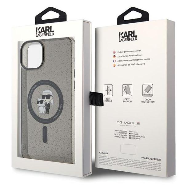 KARL LAGERFELD futerał do IPHONE 15 KLHMP15SHGKCNOK (Glitter + MAG) czarny
