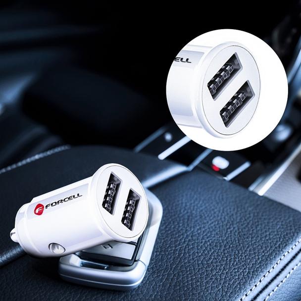 FORCELL ładowarka samochodowa Mini 2xUSB 3,1A biała CC-SJ02