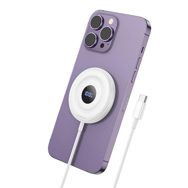 Ładowarka indukcyjna Hoco 2A 15W zgodna z MagSafe z wyświetlaczem CW61 biała