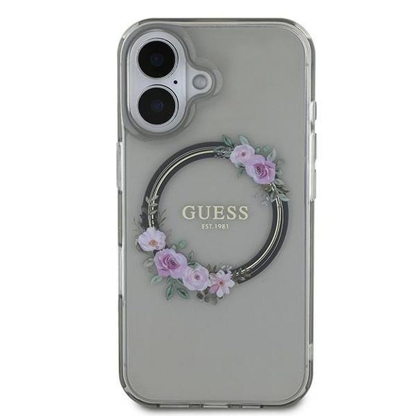 GUESS futerał do IPHONE 16 kompatybilny z MagSafe GUHMP16SHFWFCK (IML Flowers Wreath) czarny