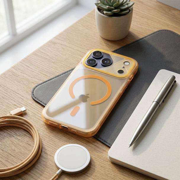 Etui na iPhone 17 PRO Aurora zgodne z MagSafe pomarańczowe