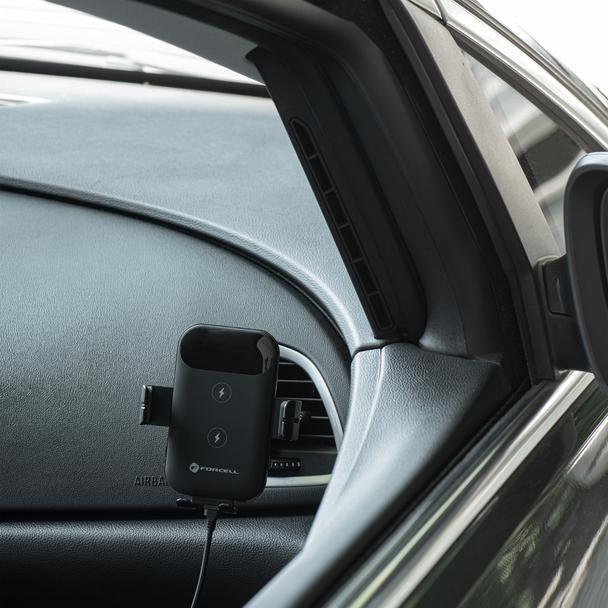 Uchwyt na telefon do samochodu indukcyjny Forcell F-Grip HS4 15W do kratki czarny