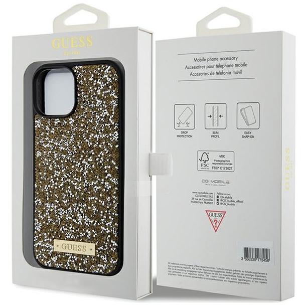 GUESS futerał do IPHONE 13 / 14 / 15 GUHCP15SPFGSBSD (Rhinestone Metal Logo) żółty