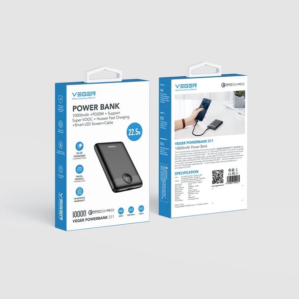 Powerbank Veger S11 (W1140) PD QC3.0 2A 22,5W 10000 mAh czarny 0INT