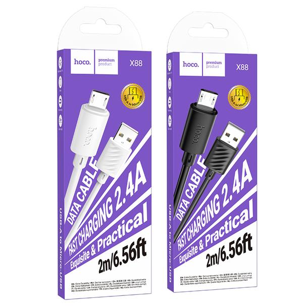 Kabel USB A do Micro USB Hoco 2,4A 2 m X88 biały