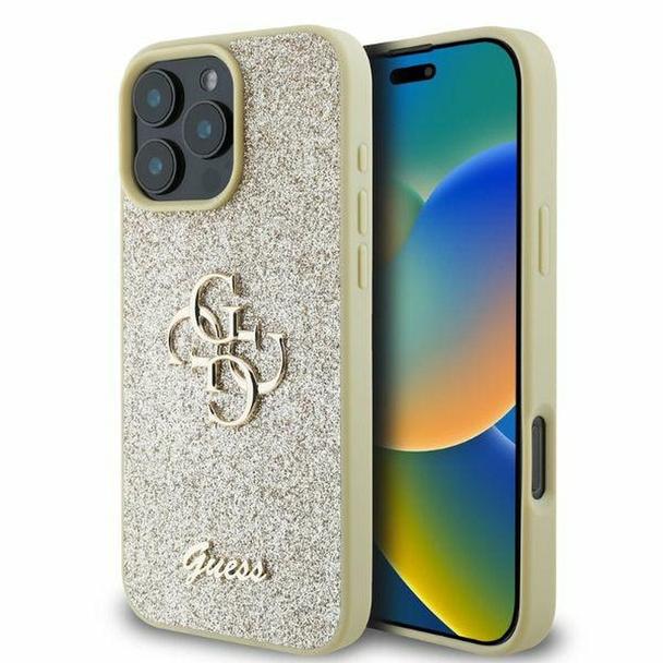 GUESS futerał do IPHONE 16 Pro Max GUHCP16XHG4SGD (Fixed Glitter Big 4G) złoty