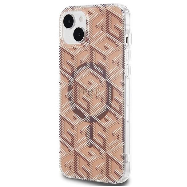 GUESS futerał do IPHONE 15 kompatybilny z MagSafe GUHMP15SHGCUSTGW (IML GCUBE) brązowy