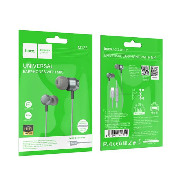 EOL Słuchawki przewodowe douszne USB C Hoco M122 szare