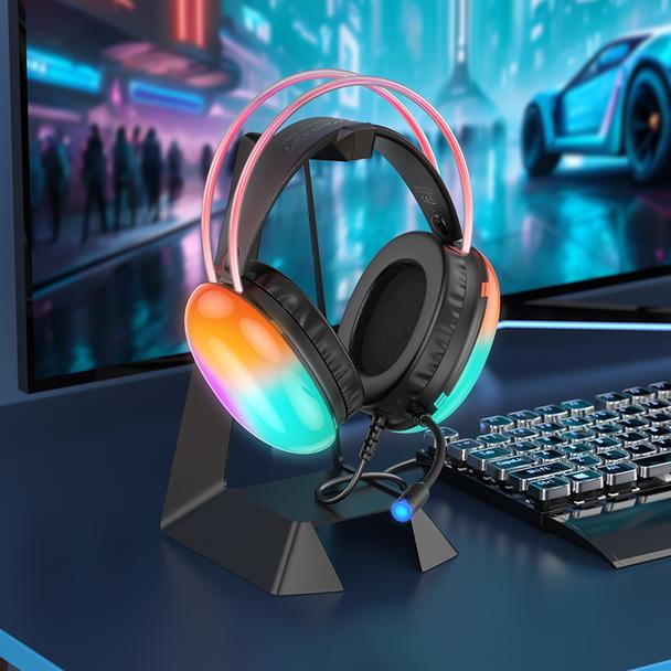 Słuchawki przewodowe nauszne gamingowe USB A Hoco 2 m W109 PLUS czarne