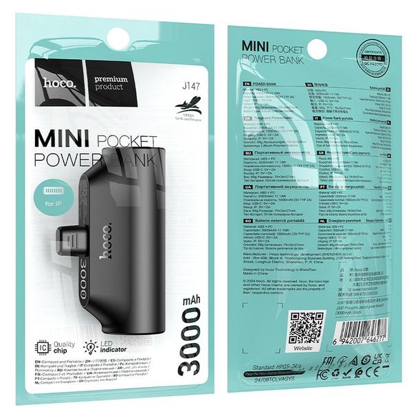 Powerbank Hoco 3000 mAh z wbudowanym złączem Lightning J147 czarny