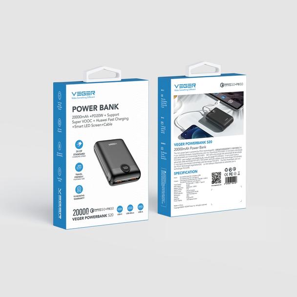 Powerbank Veger S20 (W2053) PD QC3.0 2A 22,5W 20000 mAh czarny 0INT
