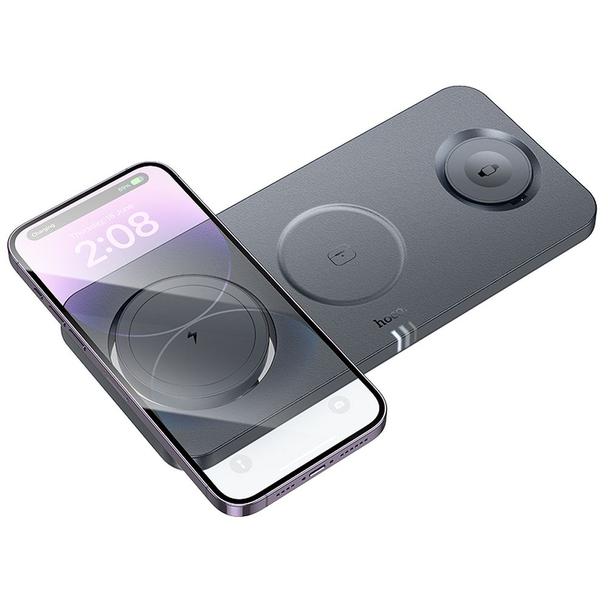 Ładowarka indukcyjna Hoco 3w1 składana kompatybilna z MagSafe i APPLE Watch 3A 15W CQ22 szara