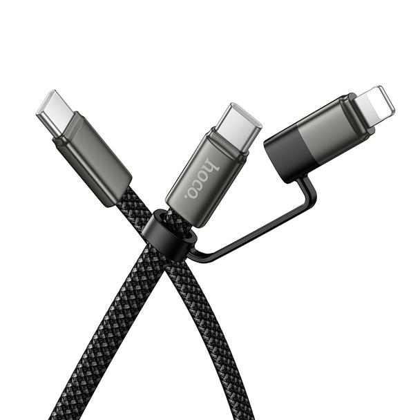 Kabel USB C do USB C/iP Hoco 3A 60W płaski 1 m X125 czarny