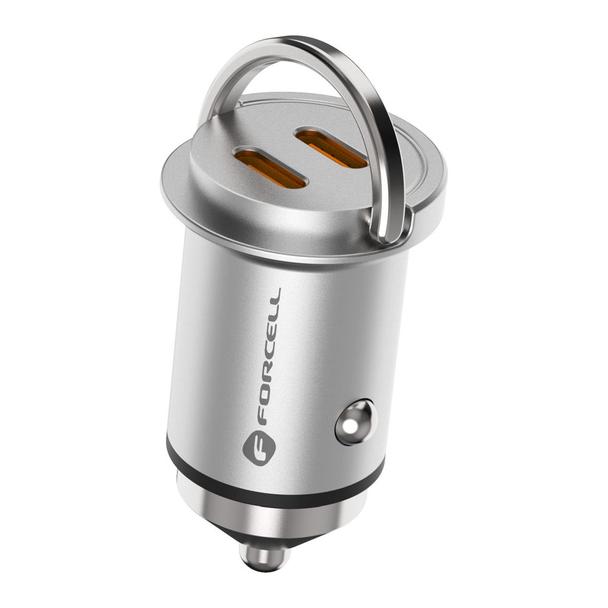 Ładowarka samochodowa Forcell F-Energy Mini 2 x USB C QC3.0 PD 3A 30W srebrna